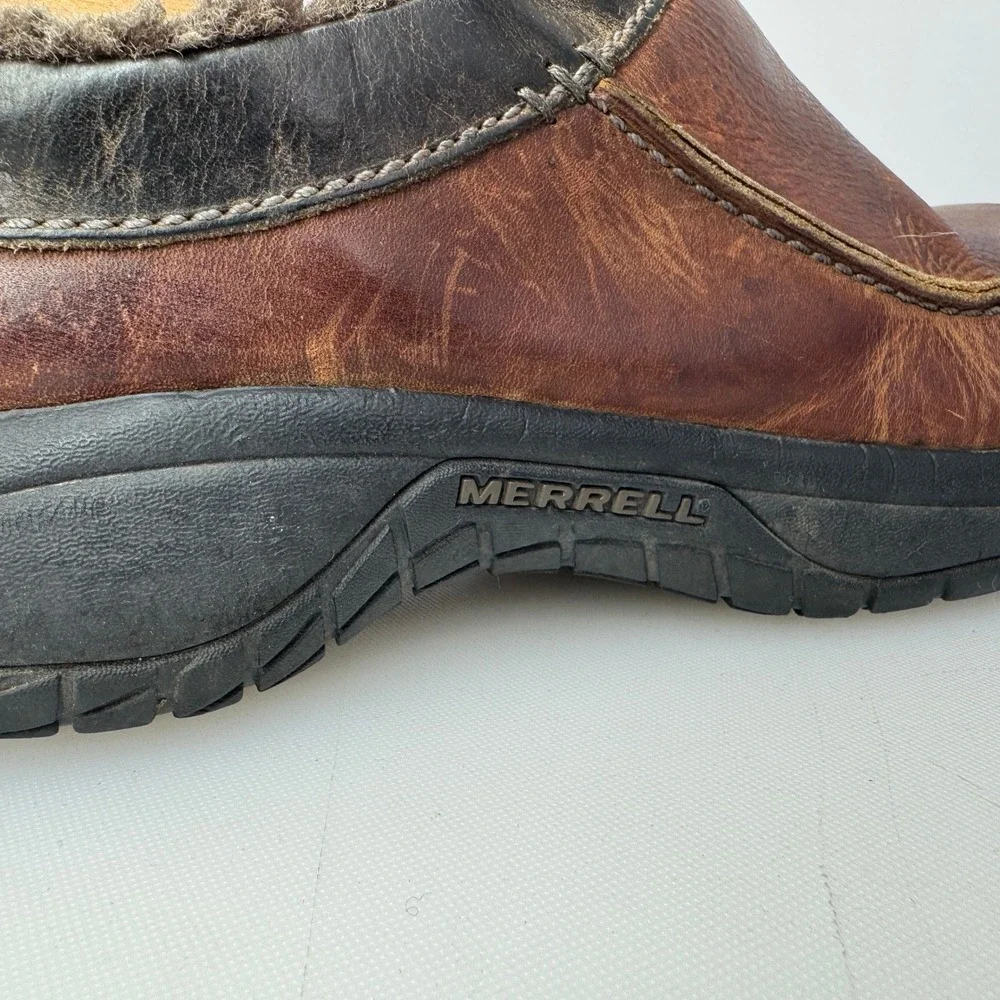 Merrell Encore Clogs Men 10 Brown Leather Sherpa Lined Slip On Comfort Outdoor